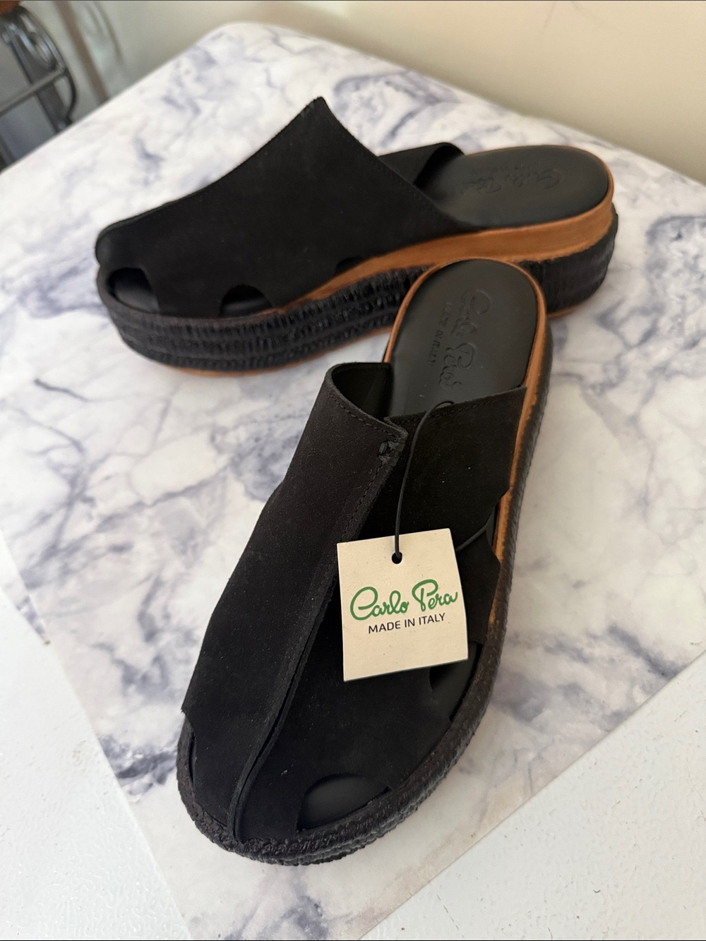 Carlo Pera Black Suede Platform Slide